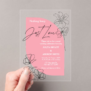 Elegant  pink and  cream script Wedding  Acrylic Invitations