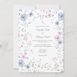 Elegant Pink And Dusty Blue Floral Wedding Invitation