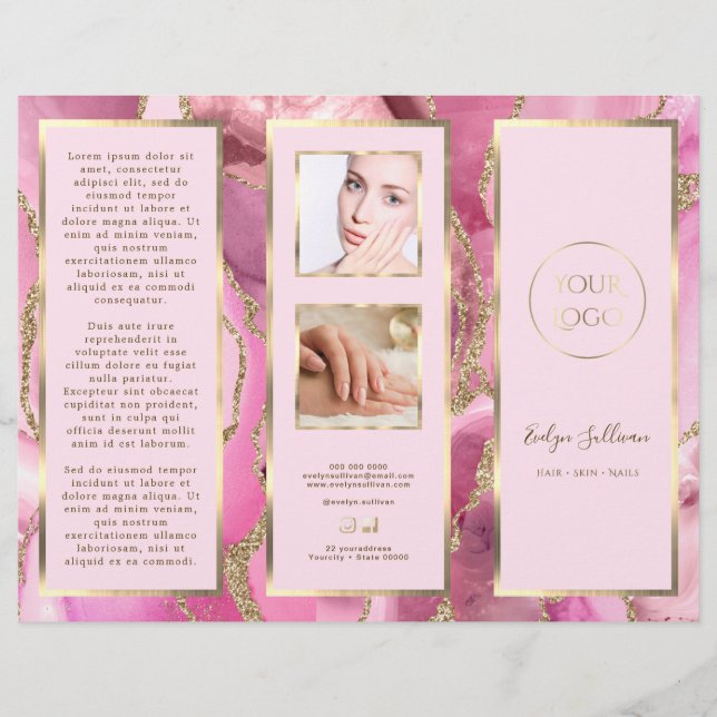 Elegant Pink and Gold Agate Brochure (Front)