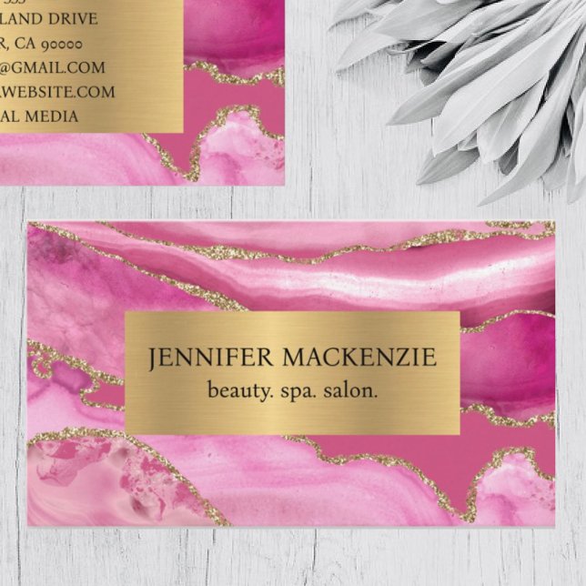 Elegant Pink and Gold Agate Luxury Business Card (Creator Uploaded)