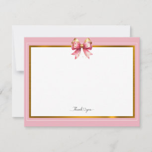 Elegant Pink and Gold Bow Thank You Card