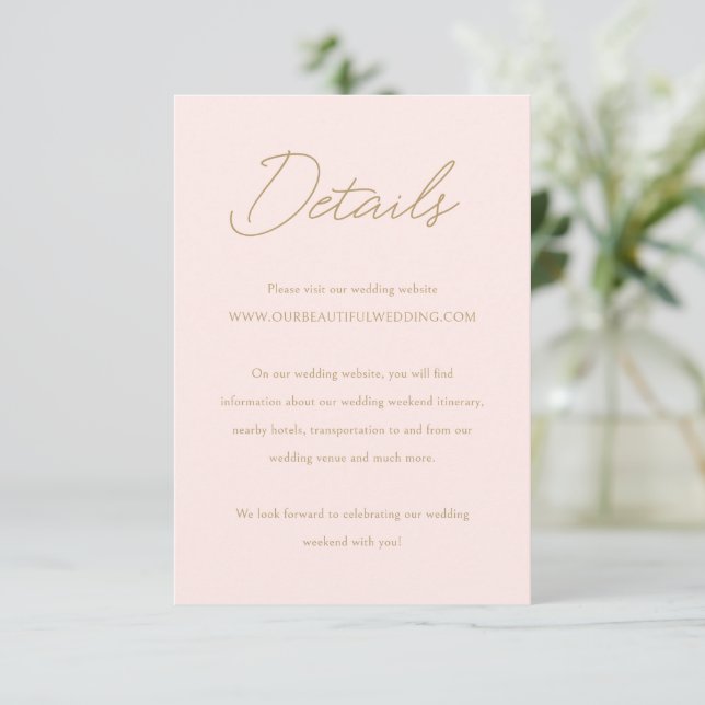 Elegant Pink and Gold Classic Wedding Enclosure Card (Standing Front)