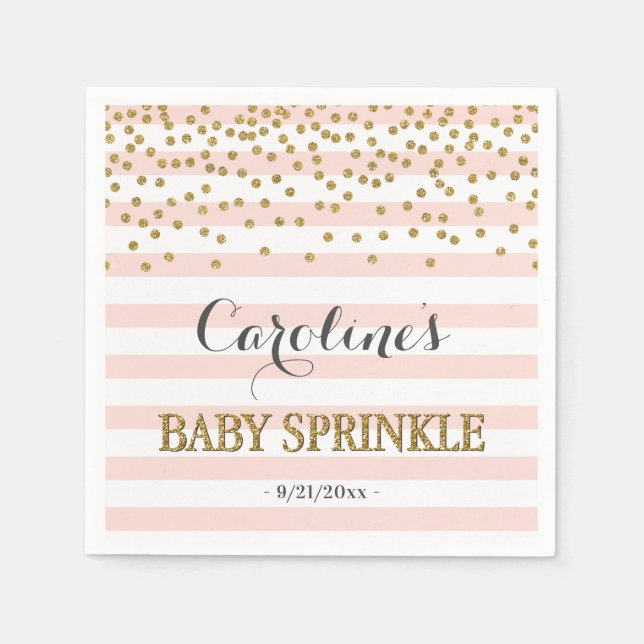 Elegant Pink and Gold Confetti Baby Girl Sprinkle Napkin (Front)