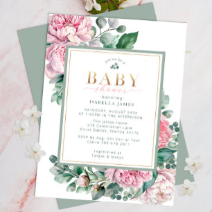 Elegant Pink and Gold Floral Girl Baby Shower Invi Invitation