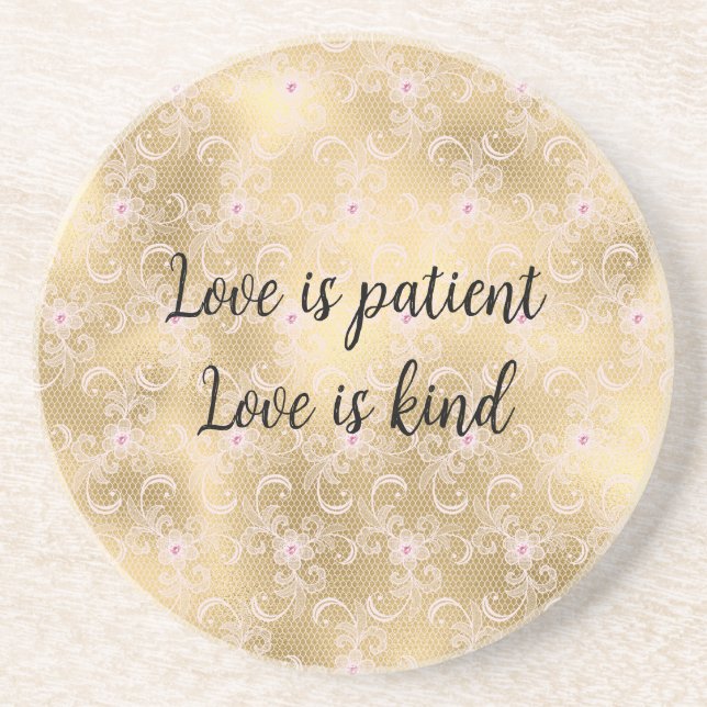 Elegant Pink and Gold Floral Lace Coaster (Front)