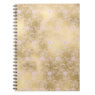 Elegant Pink and Gold Floral Lace Notebook