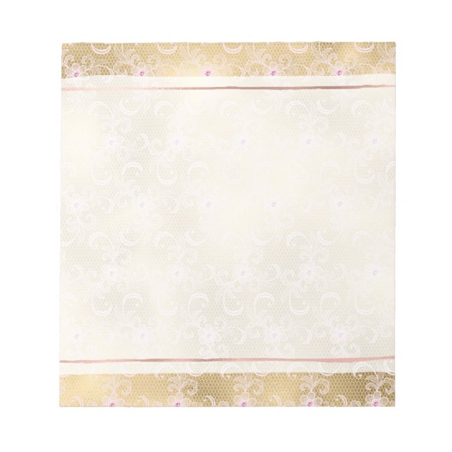 Elegant Pink and Gold Floral Lace Notepad (Front)