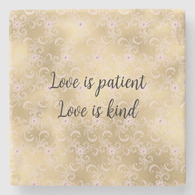 Elegant Pink and Gold Floral Lace Stone Coaster (Front)