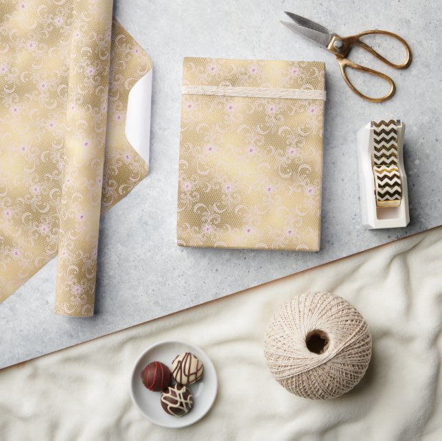 Elegant Pink and Gold Floral Lace Wrapping Paper (Crafts)