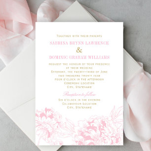 Elegant Pink and Gold Floral Peony Wedding Invitation