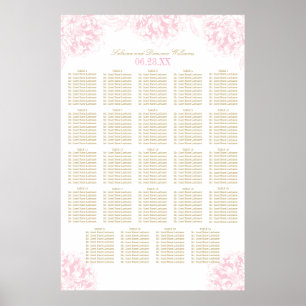 Elegant Pink and Gold Floral Peony Wedding Seating Poster