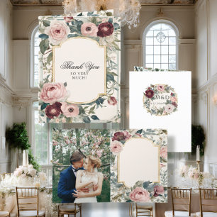 Elegant Pink and Gold Floral Victorian Wedding Announcement