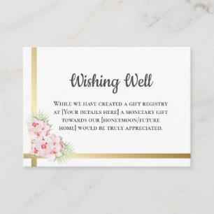 Elegant Pink and Gold Floral Wedding Wishing Well Enclosure Card
