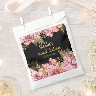 Elegant Pink and Gold Flowers Sweet Sixteen  Favour Bags