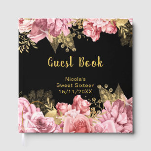 Elegant Pink and Gold Flowers Sweet Sixteen Guest Book