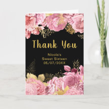 Elegant Pink and Gold Flowers Sweet Sixteen