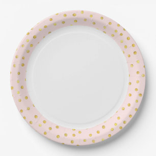 Elegant Pink And Gold Foil Confetti Dots Pattern Paper Plate