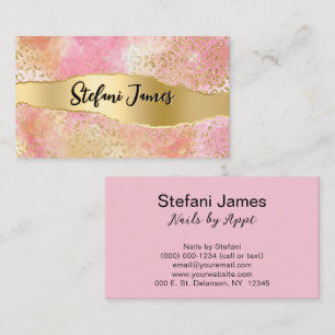 Elegant Pink and Gold Foil Leopard  Business Card