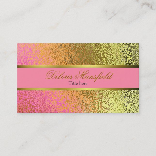 Elegant Pink and Gold Foil Look Business Card (Front)
