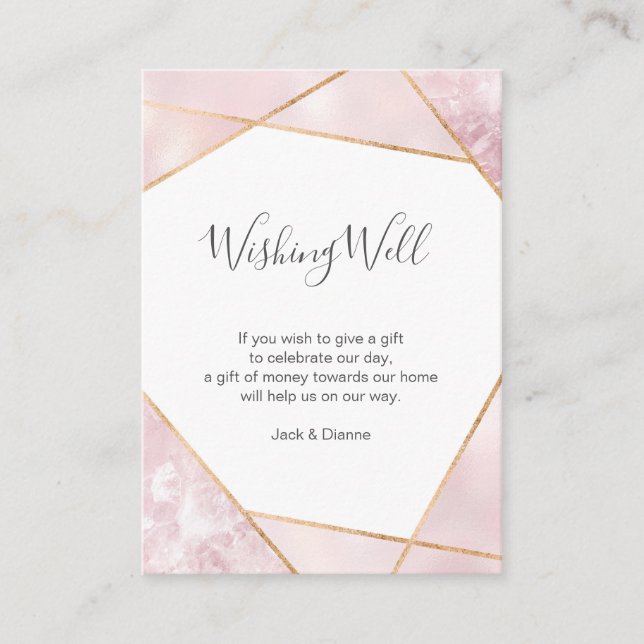 Elegant pink and gold geometric wishing well card (Front)