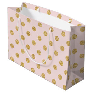 Elegant Pink And Gold Glitter Polka Dots Pattern Large Gift Bag