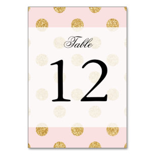 Elegant Pink And Gold Glitter Polka Dots Pattern Table Number