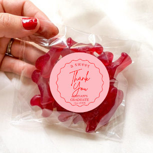 Elegant Pink and Gold Graduation Thank You Favor Classic Round Sticker