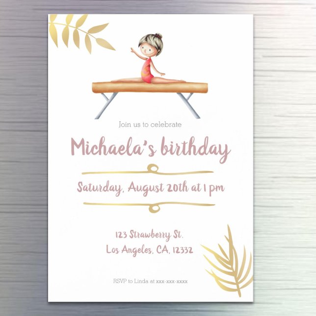 Elegant pink and gold gymnastics themed magnetic invitation (Creator Uploaded)