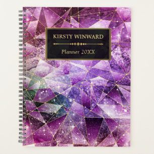 Elegant Pink and Gold Midnight Crystal Galaxy Planner
