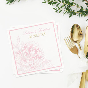 Elegant Pink and Gold Peony Wedding Napkin