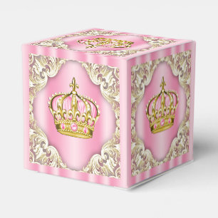 Elegant Pink and Gold Princess Crown Favour Box