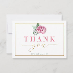 Elegant Pink and Gold Watercolor Floral Baby Showe Thank You Card