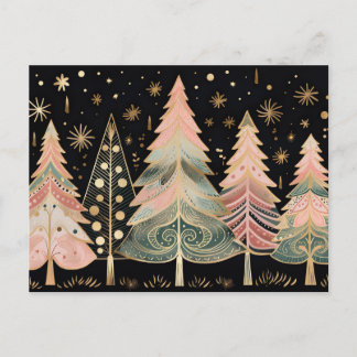 Elegant pink and golden Christmas trees Postcard