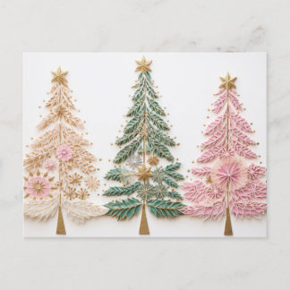 Elegant pink and green Christmas trees Postcard