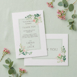 Elegant pink and green Floral Wedding Thank You