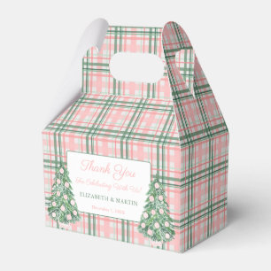 Elegant Pink And Green Plaid Holiday Tree Wedding Favour Box