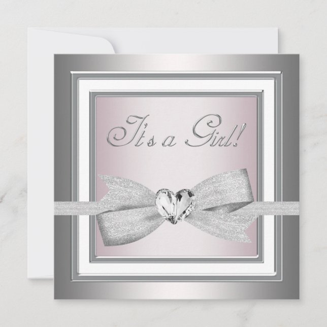 Elegant Pink and Grey Baby Girl Shower Invitation (Front)