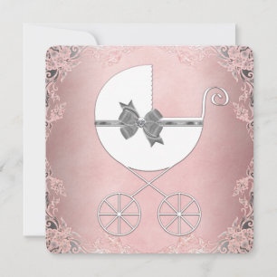 Elegant Pink and Grey Baby Girl Shower Invitation