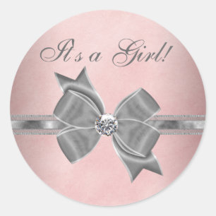 Elegant Pink and Grey Baby Shower Stickers