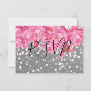 Elegant Pink and Grey Floral Lace Wedding RSVP Card