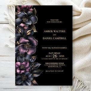 Elegant Pink and Grey Floral Wedding Invitation