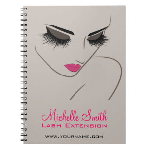 Elegant Pink and Grey Lash Extension Beauty Salon  Spiral Notebook