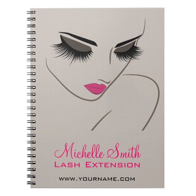 Elegant Pink and Grey Lash Extension Beauty Salon  Spiral Notebook (Front)