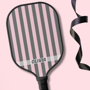 Elegant Pink and Grey stripes Minimalist Custom Pickleball Paddle