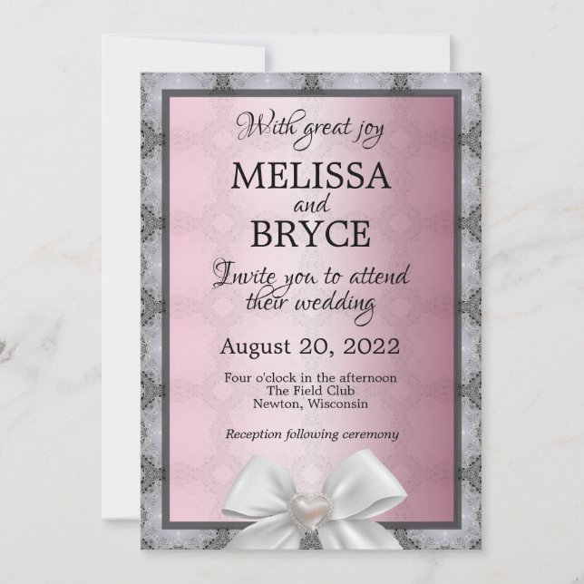 Elegant pink and grey wedding invitation (Front)