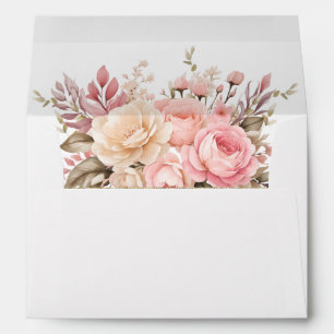 Elegant Pink and Ivory Rose Wedding Envelope