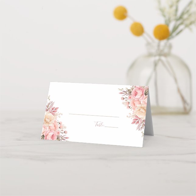 Elegant Pink and Ivory Rose Wedding Place Card (Back)