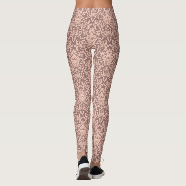 Elegant Pink and Mauve Damask Pattern Leggings (Back)