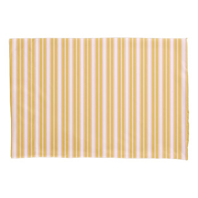Elegant Pink and Mustard French Ticking Stripes Pillowcase (Front-Left)