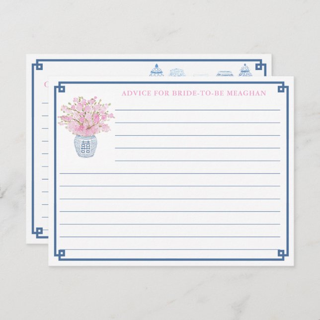 Elegant Pink And Navy Blue Advice For Bride Card (Front/Back)